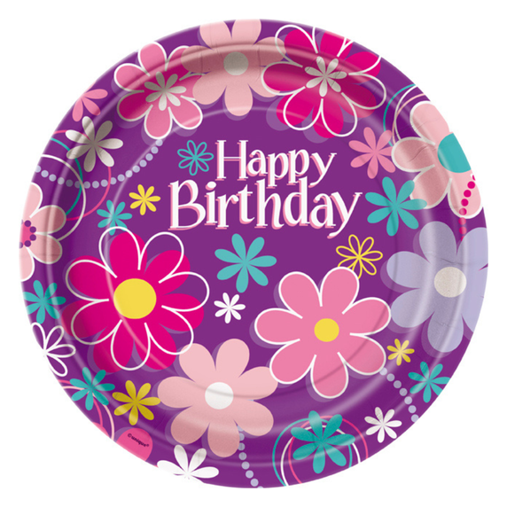 Happy Birthday Blossom Plates – 8 5/8 in, 8 ct