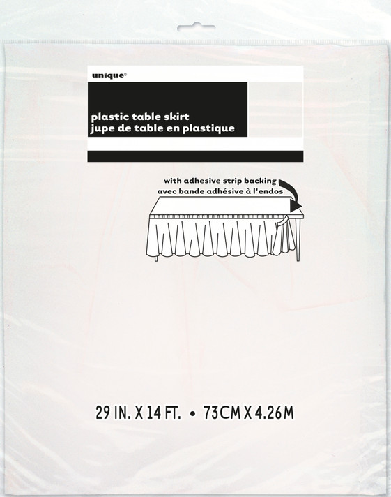 White Plastic Table Skirt 29 in x 14 Ft 73cm x 4.26m