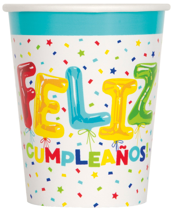 8ct Feliz Cumpleanos Happy Birthday  9oz Cups