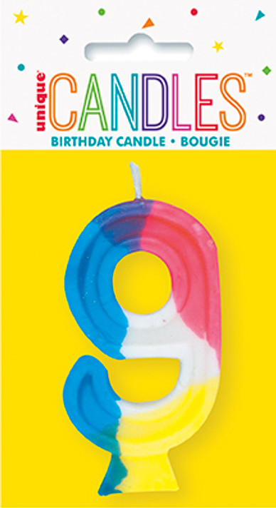 Birthday rainbow candle number 9 cake topper for parties