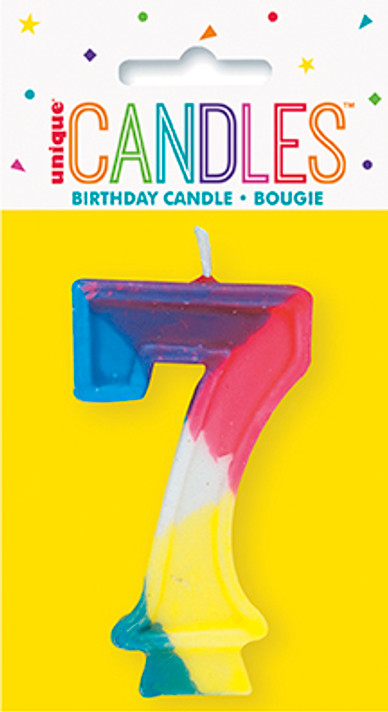 Rainbow number 7 birthday candle cake topper