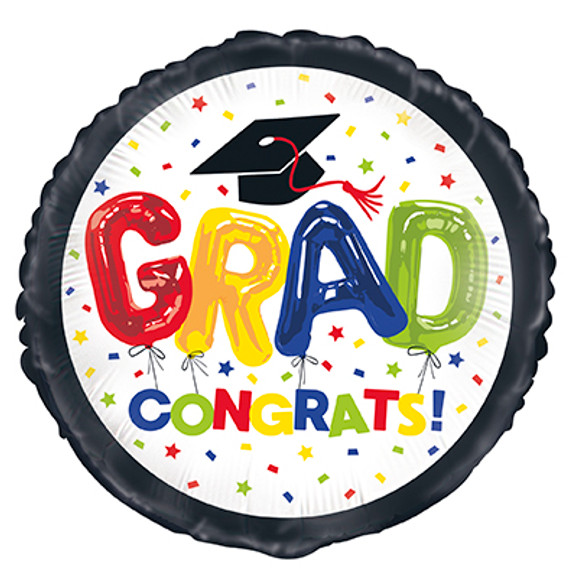 18" Colorful Graduation Balloon Grad Congrats!