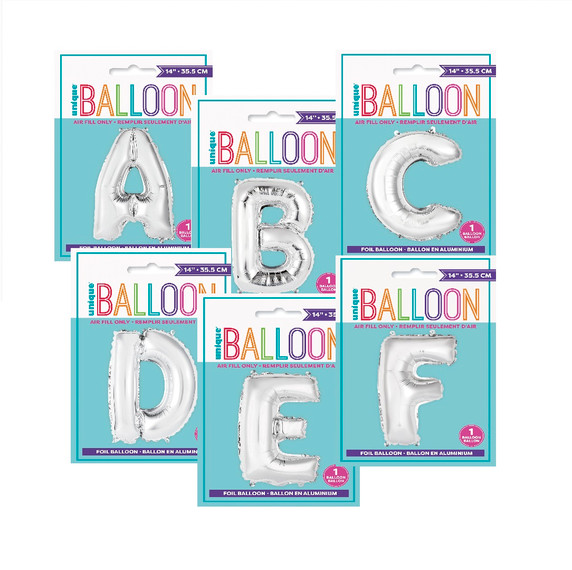 14" Silver Alphabet Letters Aluminum Balloons (Air Fill Only)