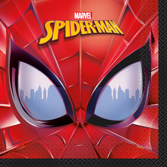 Marvel Spider-Man large 2-ply napkins featuring Spider-Man's iconic mask with a red background, packaged in a 16-count set