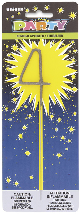 7" Sparkler Number 4 Cake Topper Candle