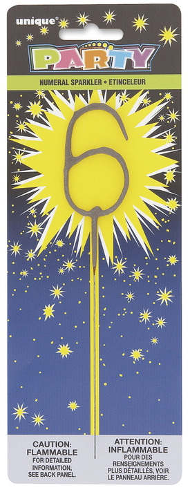 7" Sparkler Number 6 Cake Topper Candle