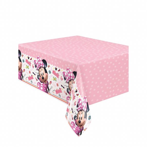 Minnie Mouse plastic tablecover (54 in x 84 in) on party table