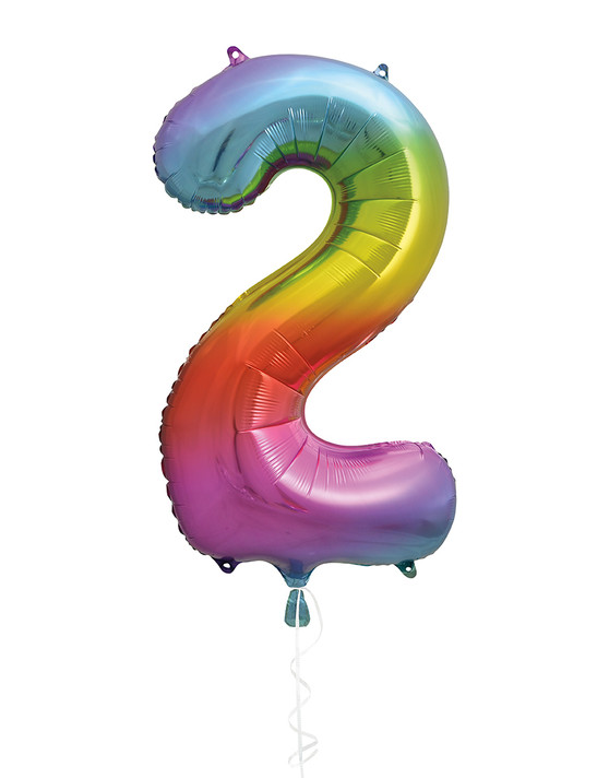 Giant Rainbow Number 2 Foil Balloon - 34 Inch Birthday Decoration