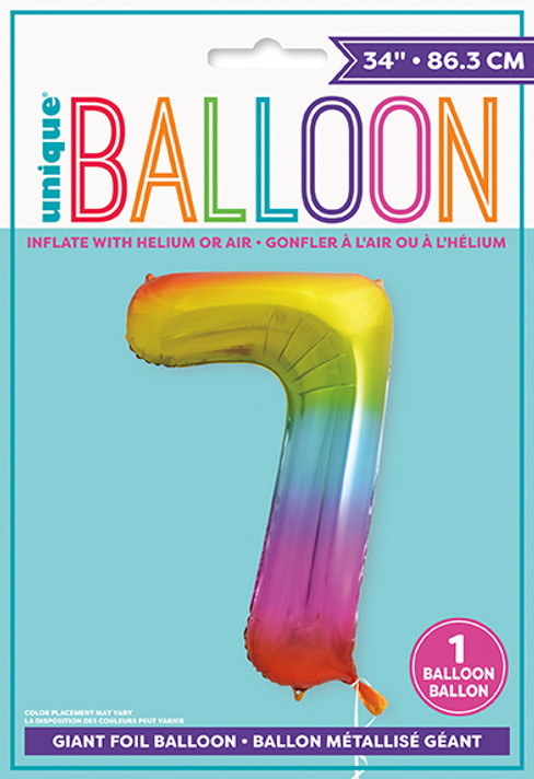 34" Rainbow Foil Balloon Number 7