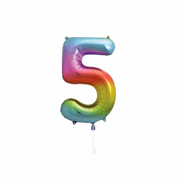 Multicolor numeral five foil balloon for party setup