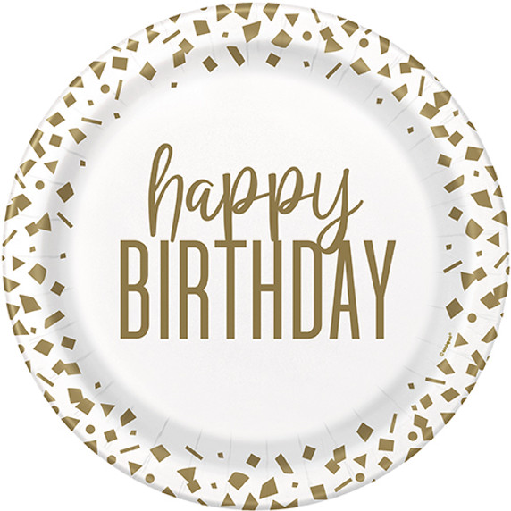 7" Confetti Gold Happy Birthday Plates 8ct