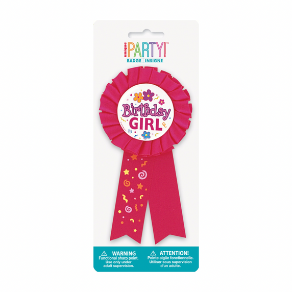 Pink birthday ribbon badge