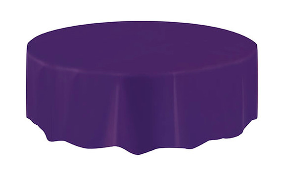 Deep purple round plastic tablecover, 84-inch party tablecloth