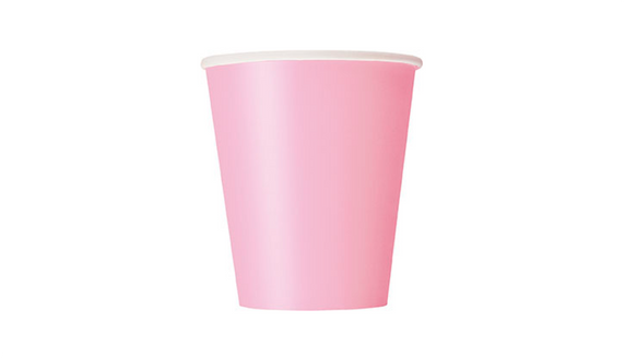 Pack of 14 Unique Lovely Pink Paper Cups wrapped in plastic packaging.