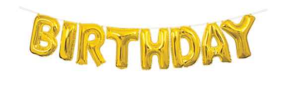 Shiny gold foil "HAPPY BIRTHDAY" balloons from the 13 Piece Set, adding elegance and fun to any birthday party decor.