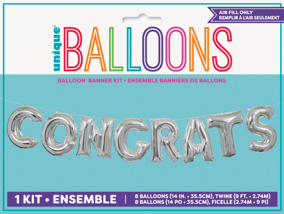 Silver CONGRATS 8 Balloons (14 in 35.5 cm)