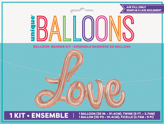 Balloon Banner Love Golden Pink