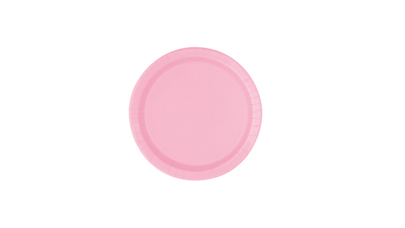 Pack of 16 lovely pink 8.5-inch paper plates in clear packaging.