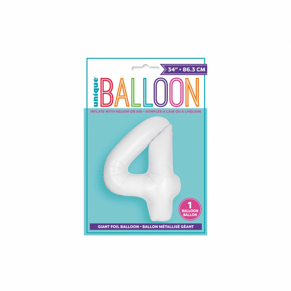 Large matte white number 4 balloon for celebration setup