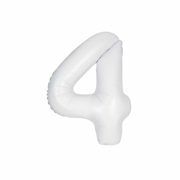 Soft white numeral four foil balloon with matte finish