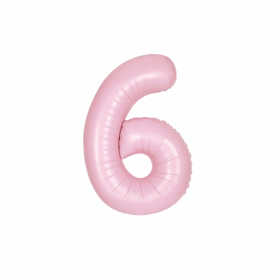 Oversized matte pink balloon shaped like number six