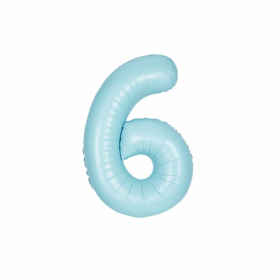 Oversized matte blue balloon shaped like number six