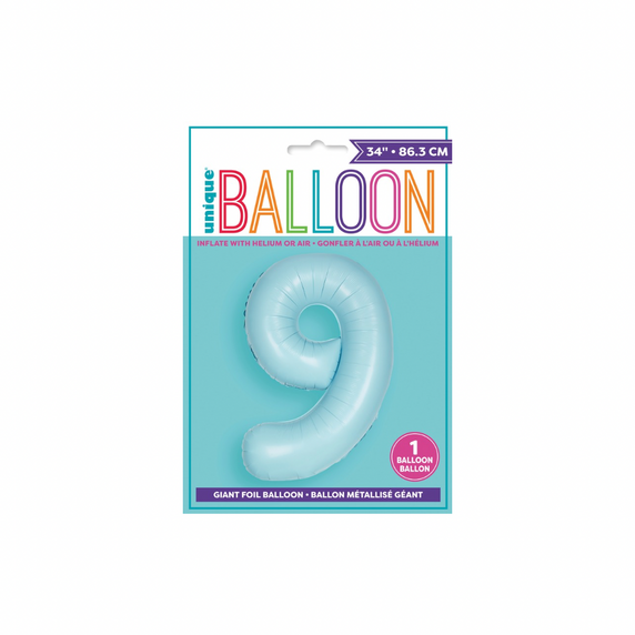 Light blue numeral nine foil balloon for celebration setup
