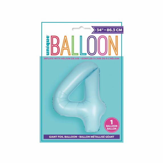 Large matte blue number 4 balloon for celebration setup