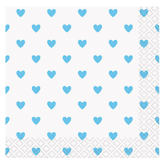 blue hearts baby shower small paper napkins 16-count