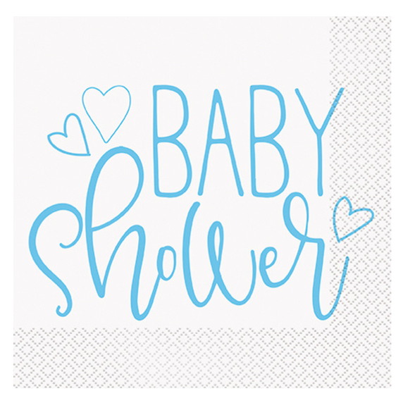 blue hearts baby shower large paper napkins 16-count