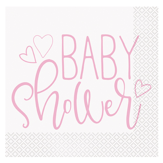 pink hearts baby shower large paper napkins 16-count
