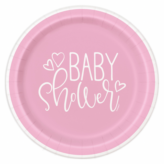 Pink Hearts Baby Shower Paper Plates – 8 5/8 in, 8 ct