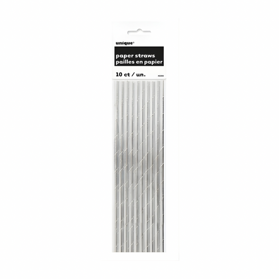 Silver foil paper straws 10 pack