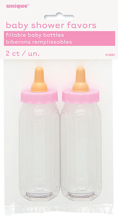 5" Plastic Fillable Pink Baby Bottle Girl Baby Shower Favors 2ct