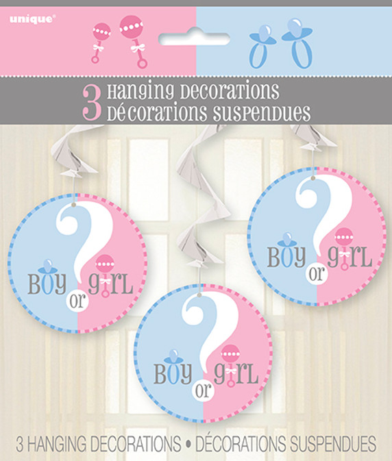 Gender Reveal Hanging Swirl Decorations 26" 3ct