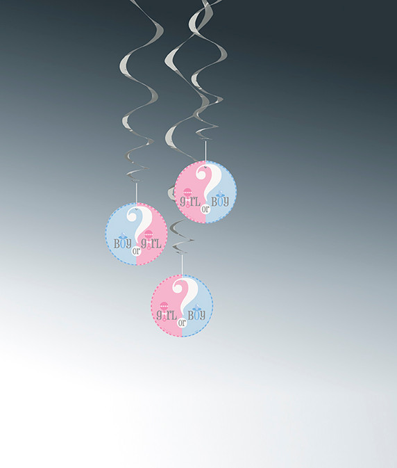 Gender Reveal Hanging Swirl Decorations 26" 3ct