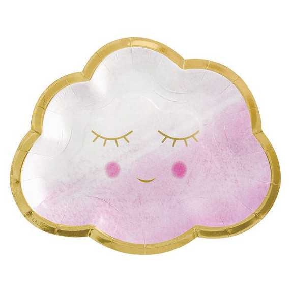 Metallic Gold & Pink Happy Cloud Plates 8ct