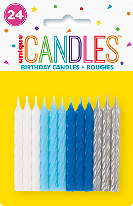 Blue White & Silver Spiral Birthday Candles 24ct