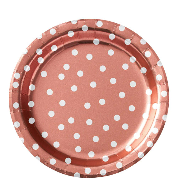 8 1/2" Round Plates Metallic Confetti Dot - Rose Gold