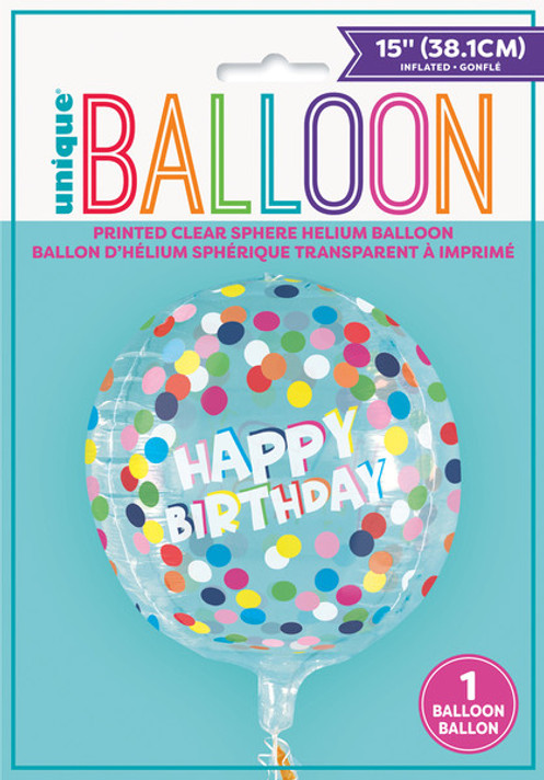 Polka Dot Birthday Printed Clear Sphere Balloon 15''