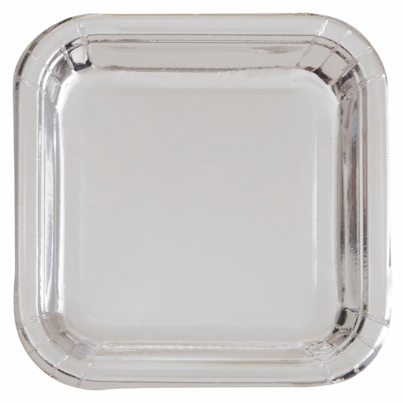 Silver Foil Square Paper Plates – 6 7/8 in, 8 ct