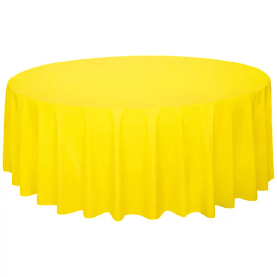 Illuminate Your Event with our Neon Yellow Round Plastic Tablecover - 84in. (2.13m) Diameter