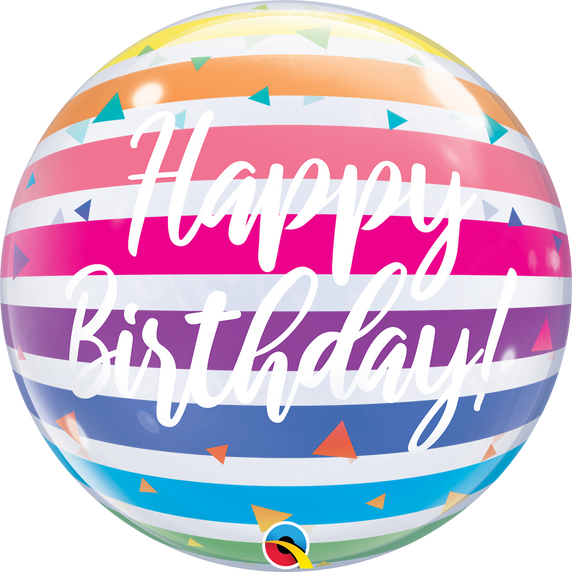 Color Your Celebration: 22-inch Happy Birthday Bright Rainbow Stripes Bubble Balloon – A Vibrant Touch for Joyful Parties