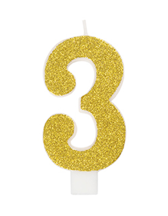 Glitter Number 3 Birthday Candle - Assorted