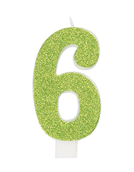 Glitter Number 6 Birthday Candle - Assorted Colors