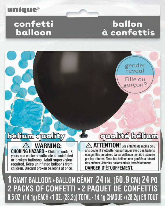 Gender Reveal Helium Quality 1 Giant Ballon 24 IN (60.9 Cm) 24 PO 2 Packs Of Confetti 0.5Oz (14.1g) Each 1Oz (28.2g)