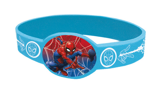Light blue Spider-Man bracelet featuring an action pose of Spider-Man.