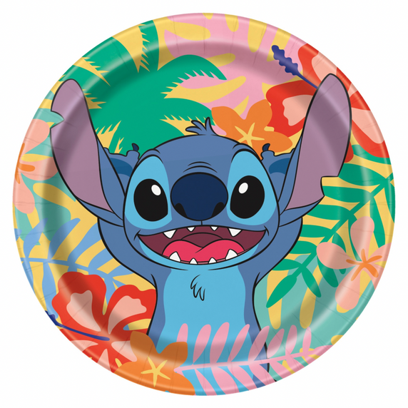 Round paper plate with Stitch tropical theme