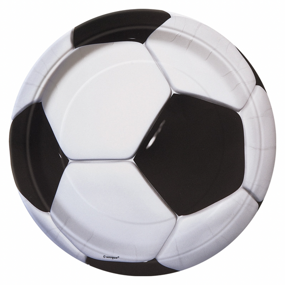 Kids party plate featuring soccer design