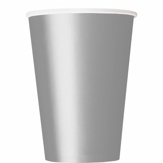 Disposable paper cups in a silver color tone